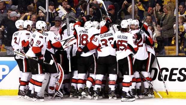 Ottawa Senators celebrate, Maddie Meyer/Getty Images Ottawa Senators celebrate
