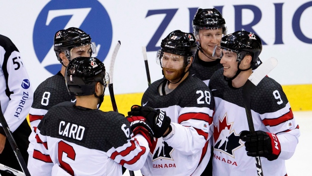 Team Canada celebrates goal, The Canadian Press Team Canada celebrates goal