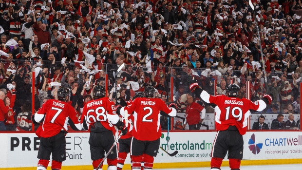 Kyle Turris and Senators Celebrate, Francois Laplante/National Hockey League/Getty Images Kyle Turris and Senators Celebrate