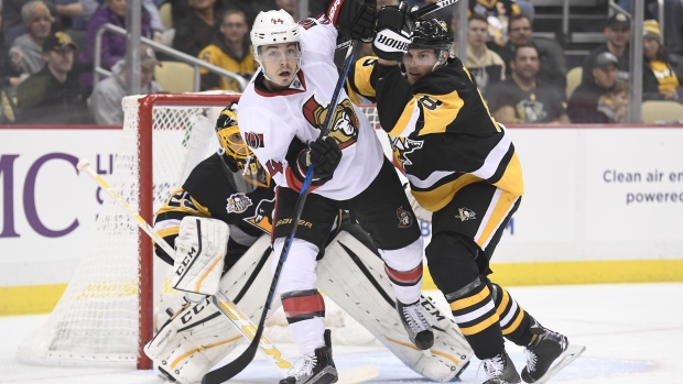 Jean-Gabriel Pageau, Brian Dumoulin and Marc-Andre Fleury