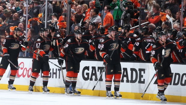 Anaheim Ducks celebrate, Debora Robinson/National Hockey League/Getty Images Anaheim Ducks celebrate