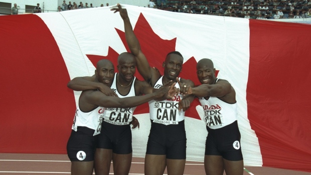 Robert Esmie, Donavan Bailey, Bruny Surin and Glenroy Gilbert