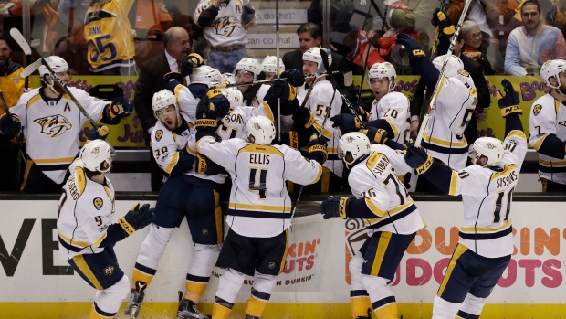 Nashville Predators celebrate, The Canadian Press Nashville Predators celebrate