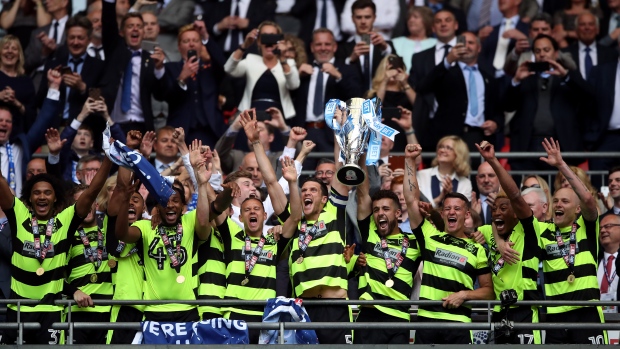 Huddersfield Town celebrates promotion