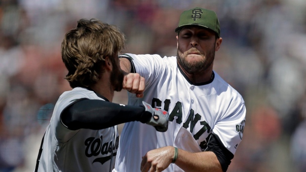 Bryce Harper Hunter Strickland, The Canadian Press Bryce Harper Hunter Strickland