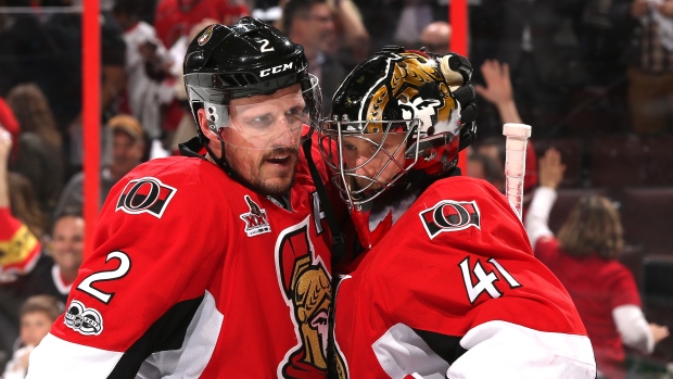 Dion Phaneuf and Craig Anderson