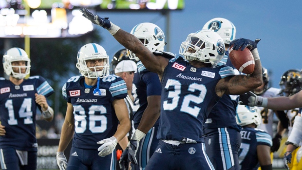 Toronto Argonauts celebrate, The Canadian Press Toronto Argonauts celebrate