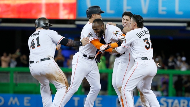 Miami Marlins celebrate, The Canadian Press Miami Marlins celebrate