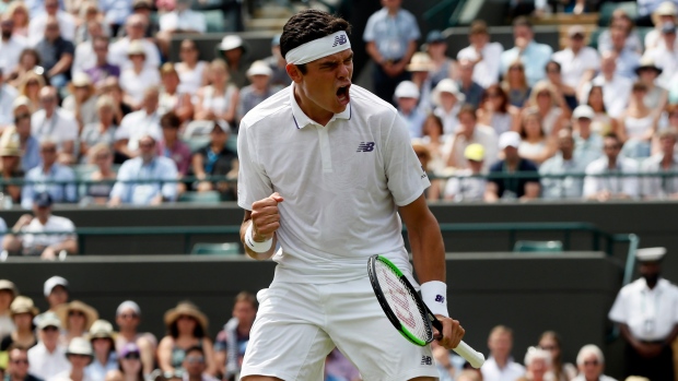 Milos Raonic celebrates, The Canadian Press Milos Raonic celebrates