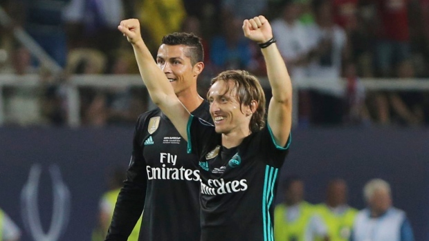 Cristiano Ronaldo and Lucas Modric celebrate