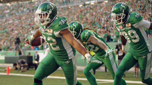 Saskatchewan Roughriders celebrate, The Canadian Press Saskatchewan Roughriders celebrate