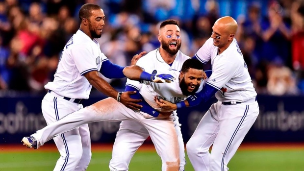 Teoscar Hernandez Kevin Pillar Richard Urena Ryan Goins , The Canadian Press Teoscar Hernandez Kevin Pillar Richard Urena Ryan Goins