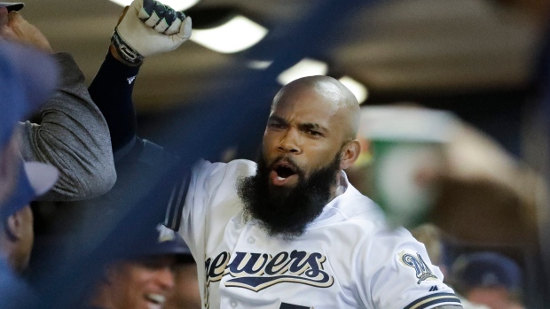 Eric Thames celebrates