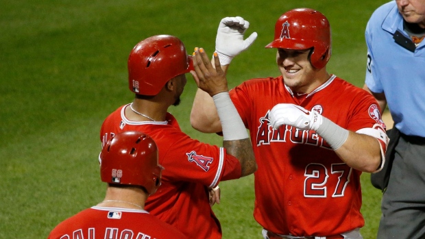 Mike Trout celebrates, The Canadian Press Mike Trout celebrates