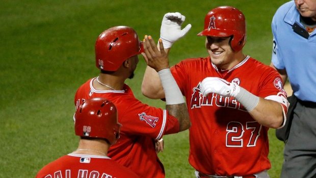 Mike Trout celebrates