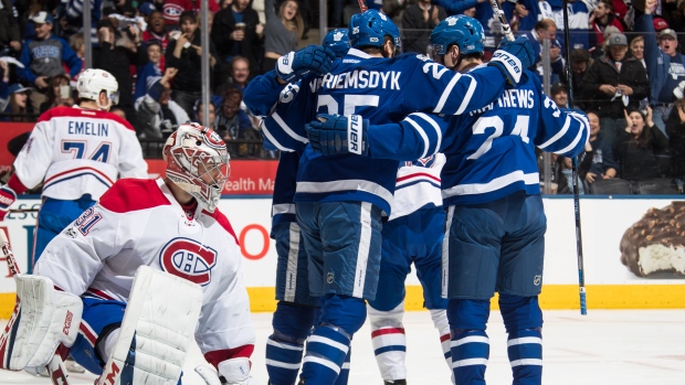 Leafs celebrate vs. Price, Canadiens, Mark Blinch/National Hockey League/Getty Images Leafs celebrate vs. Price, Canadiens