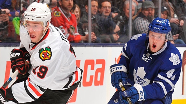 Jonathan Toews and Morgan Rielly