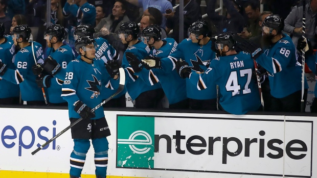 Timo Meier celebrates goal