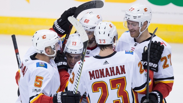 Calgary Flames celebrate, The Canadian Press Calgary Flames celebrate