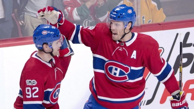 Shea Weber & Jonathan Drouin celebrate