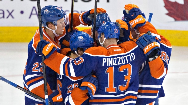 Oilers celebrate, Canadian Press Oilers celebrate