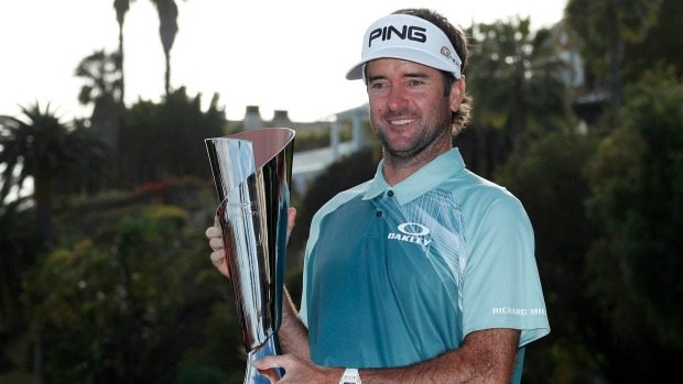 Bubba Watson with the Genesis Open Trophy