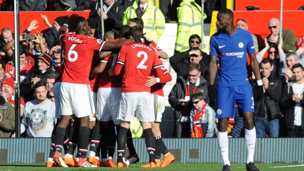 Manchester United players celebrate