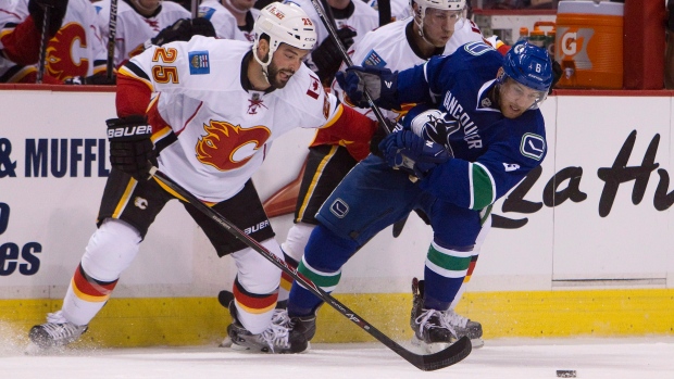  Canucks Yannick Weber Flames Brandon Bollig 