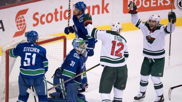 Eric Staal celebrates goal