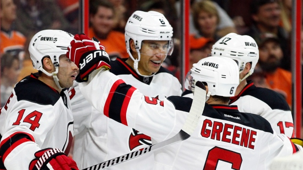 Zubrus, Devils celebrate Zubrus, Devils celebrate