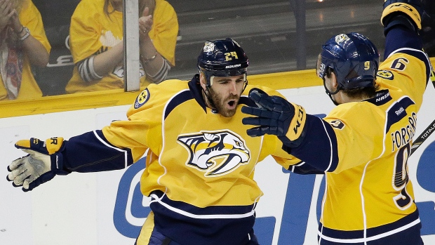 Eric Nystrom celebrates