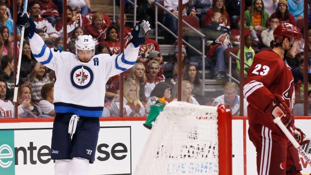 Blake Wheeler celebrates, The Canadian Press Blake Wheeler celebrates