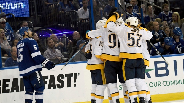 Nashville Predators celebrate, The Canadian Press Nashville Predators celebrate