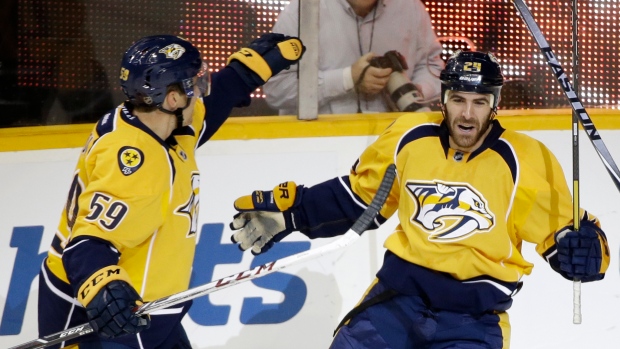 Eric Nystrom and Roman Josi Eric Nystrom and Roman Josi