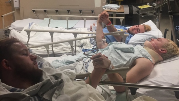 Humboldt players embrace in hospital, @rjpatter Humboldt players embrace in hospital