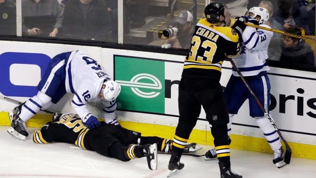 Scene after Kadri's hit on Wingels, The Canadian Press Scene after Kadri's hit on Wingels