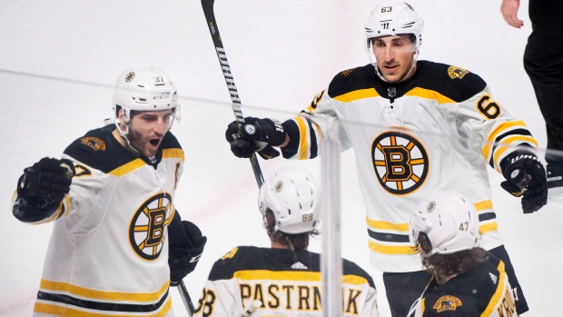 Patrice Bergeron, David Pastrnak, Brad Marchand and Torey Krug