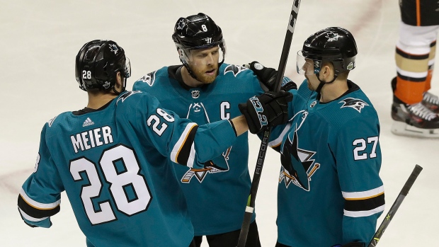 Sharks celebrate, The Canadian Press Sharks celebrate