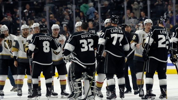 Golden Knights, Kings handshake line, The Canadian Press Golden Knights, Kings handshake line