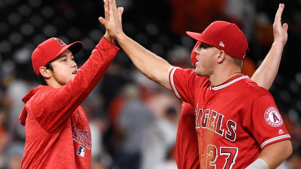 Los Angeles Angels celebrate, The Canadian Press Los Angeles Angels celebrate
