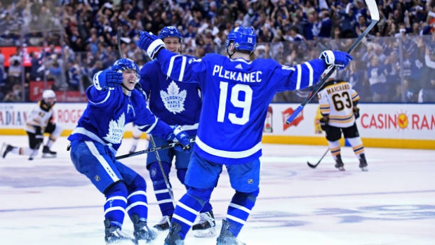 Plekanec, Marner and Zaitsev celebrate, Getty Images Plekanec, Marner and Zaitsev celebrate