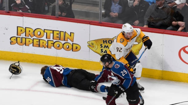 Rantanen lays on ice after hit by Johansen, Getty Images Rantanen lays on ice after hit by Johansen