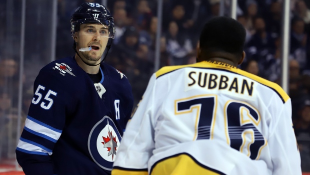 Mark Scheifele P.K. Subban , Darcy Finley/NHLI via Getty Images Mark Scheifele P.K. Subban