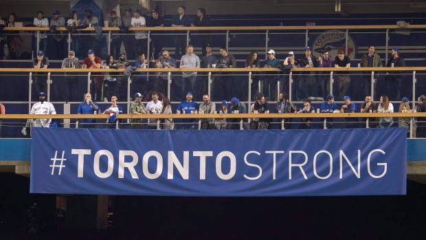 #TorontoStrong banner at Rogers Centre, The Canadian Press #TorontoStrong banner at Rogers Centre