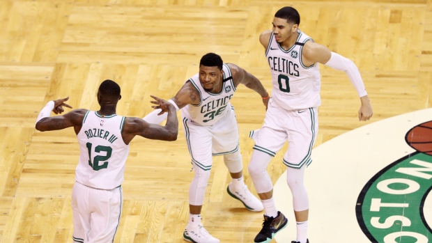 Terry Rozier, Marcus Smart and Jayson Tatum , Maddie Meyer/Getty Images Terry Rozier, Marcus Smart and Jayson Tatum