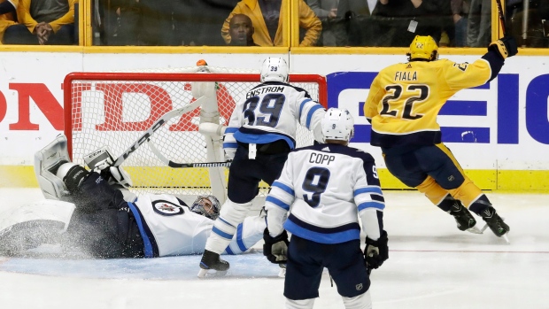 Fiala celebrates, The Canadian Press Fiala celebrates