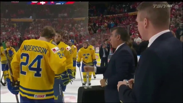 Lias Andersson - medal toss, TSN Lias Andersson - medal toss