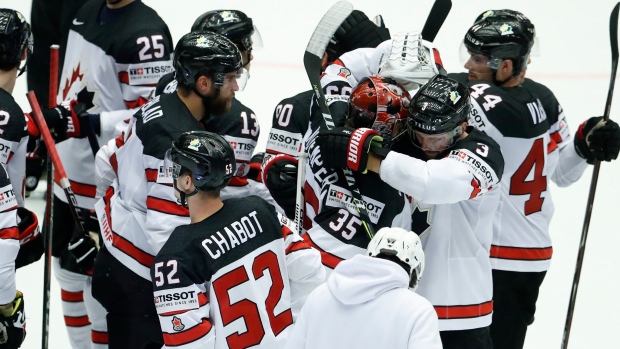 Team Canada Celebrates Win, The Canadian Press Team Canada Celebrates Win
