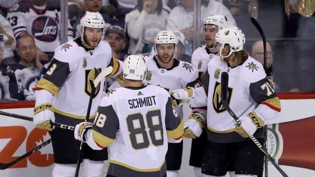 Jonathan Marchessault, Golden Knights teammates, The Canadian Press Jonathan Marchessault, Golden Knights teammates