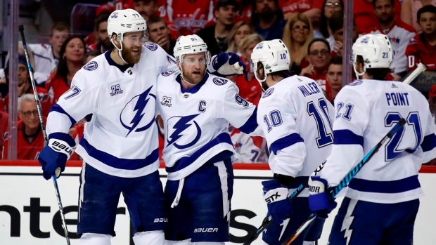 Tampa Bay Lightning celebrate goal, The Canadian Press Tampa Bay Lightning celebrate goal